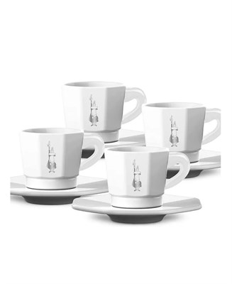 BIALETTI rtatz402 Набор чашек с блюдцами Set 4 Cups Perfetto Moka White - фото 30719