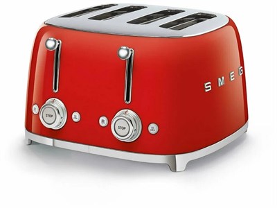 Тостер Smeg TSF03RDEU красный, 4 ломтика, корпус из нержавеющей стали, подогрев, размораживание, 6 уровней поджаривания - фото 32680