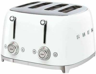 Тостер Smeg TSF03WHEU белый, 4 ломтика, корпус из нержавеющей стали, подогрев, размораживание, 6 уровней поджаривания - фото 32684