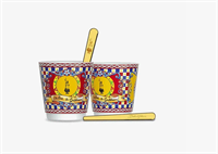 Набор из 2 фарфоровых чашек и 2 золотых палочек для размешивания Bialetti Sicilian Cart SETCARCP